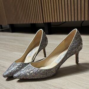 Jimmy Choo Silver Lace Heels